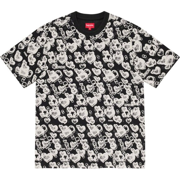 SUPREME PARIS HEARTS TEE - SS21- BLACK - XL - DEADSTOCK! - Picture 1 of 2